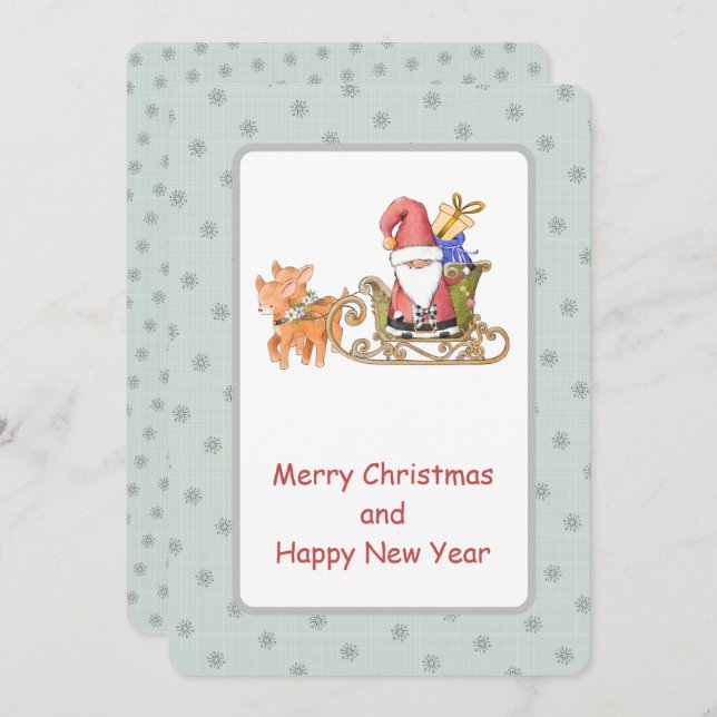 Santa Claus Reindeer Sleigh Custom Christmas Card (Front/Back)