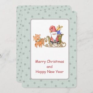 Santa Claus Reindeer Sleigh Custom Christmas Card
