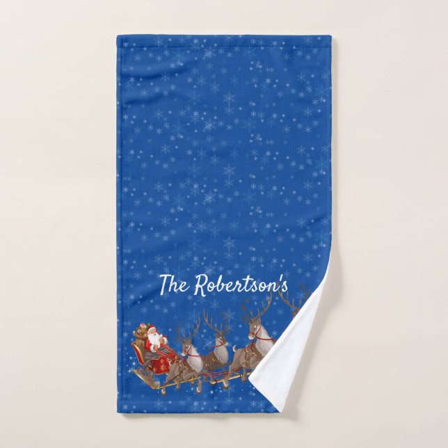 Santa Claus Reindeer Sleigh Guest Personalise Hand Hand Towel (Hand Towel)