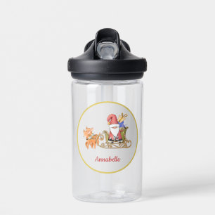 Santa Claus Reindeer Sleigh Name Custom    Water Bottle