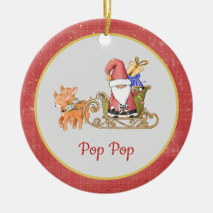 Santa Claus Reindeer Sleigh Year Name Ceramic Ornament