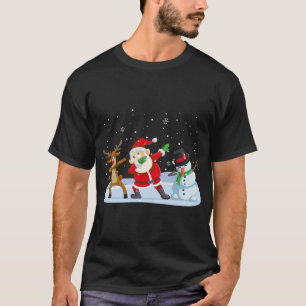 Santa Claus Reindeer Snowman Dabbing Xmas Christma T-Shirt