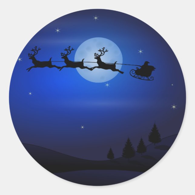 Santa Claus Reindeers Moon Claus Santa Silhouette Classic Round Sticker (Front)