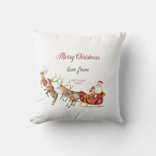Santa Claus Reindeers Sleigh Christmas Cushion (Front)