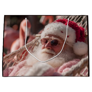 Santa Claus Relaxing in Hammock Wearing Sunglasses Large Gift Bag