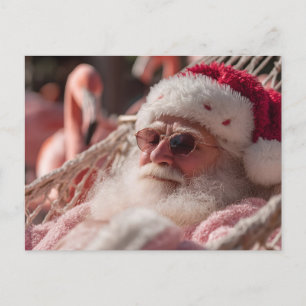 Santa Claus Relaxing in Hammock Wearing Sunglasses Postcard