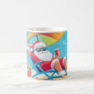 Santa Claus Relaxing on a Tropical Beach Sunbed  Coffee Mug