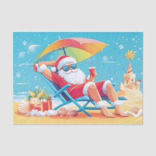 Santa Claus Relaxing on a Tropical Beach Sunbed  Tissue Paper
