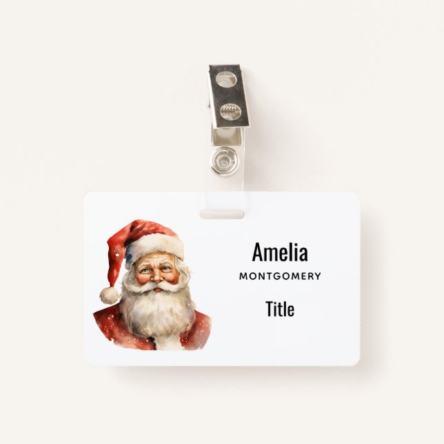 Santa Claus Retro Christmas ID Badge (Front with Clip)