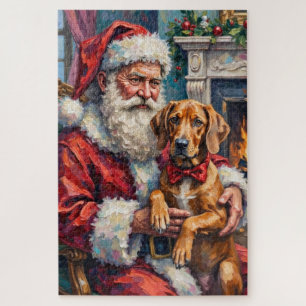 Santa Claus Rhodesian Ridgeback Christmas Art Jigsaw Puzzle