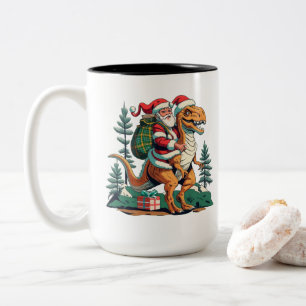 Santa Claus Rides a Dinosaur Two-Tone Coffee Mug
