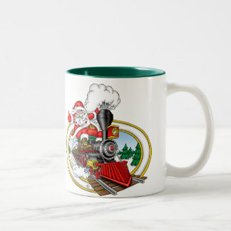 Santa Claus Rides a Steam Locomotive Two-Tone Coffee Mug