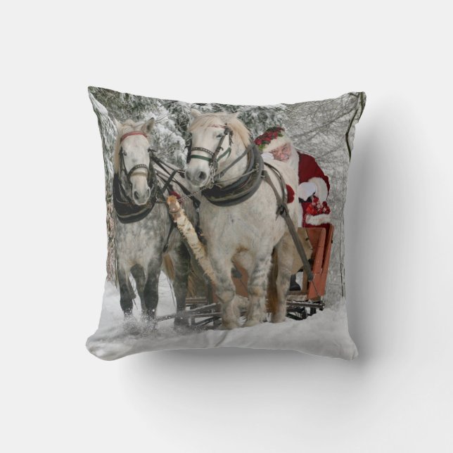 Santa Claus rides in a Horse sleigh Cushion (Front)