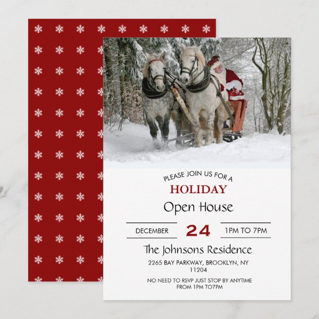 Santa Claus rides in a Horse sleigh              Invitation (Front/Back)