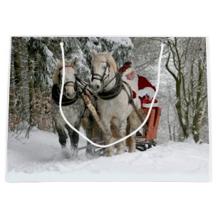 Santa Claus rides in a Horse sleigh Large Gift Bag