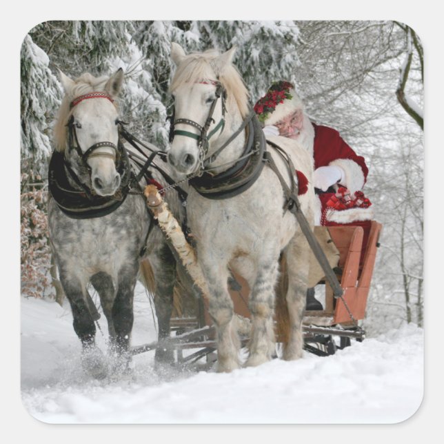 Santa Claus rides in a Horse sleigh Square Sticker (Front)