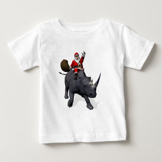 Santa Claus Rides Rhino Rhinoceros Baby T-Shirt (Front)