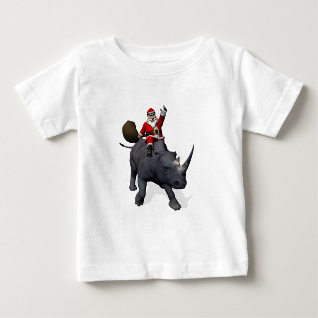 Santa Claus Rides Rhino Rhinoceros Baby T-Shirt (Front)