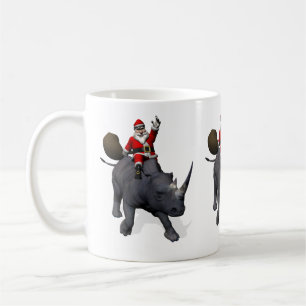 Santa Claus Rides Rhino Rhinoceros Coffee Mug