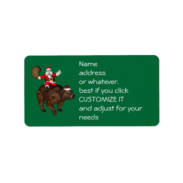 Santa Claus Riding A Bear Label (Front)
