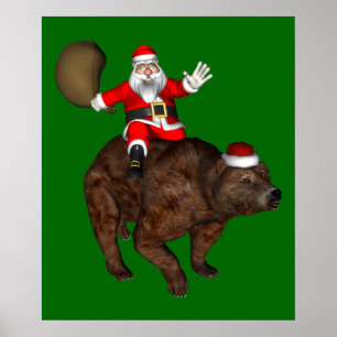 Santa Claus Riding A Bear Poster