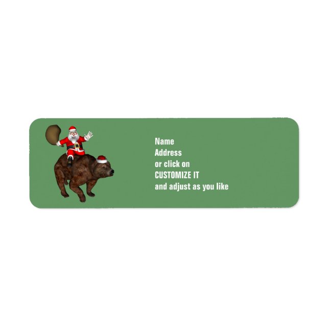 Santa Claus Riding A Brown Bear Return Address Label (Front)