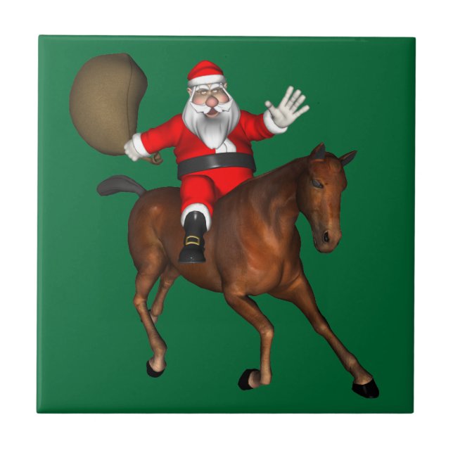 Santa Claus Riding A Brown Horse Ceramic Tile (Front)