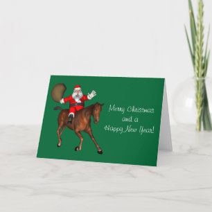 Santa Claus Riding A Brown Horse Holiday Card
