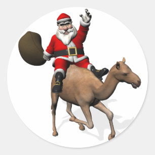 Santa Claus Riding A Camel Classic Round Sticker