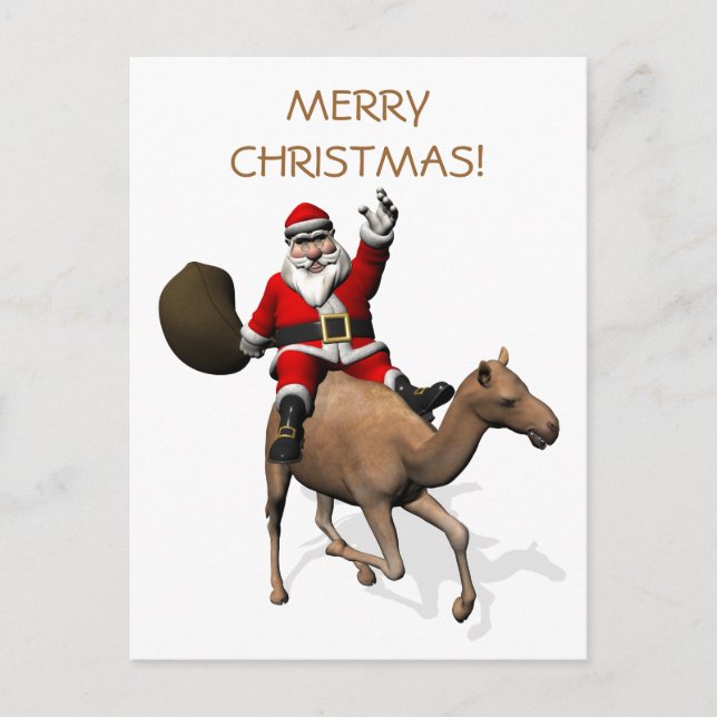 Santa Claus Riding A Camel Holiday Postcard (Front)