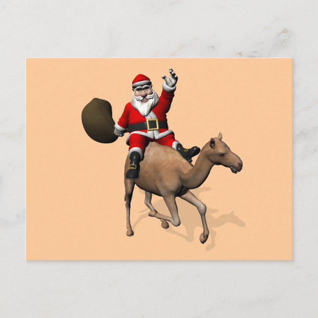Santa Claus Riding A Camel Holiday Postcard (Front)