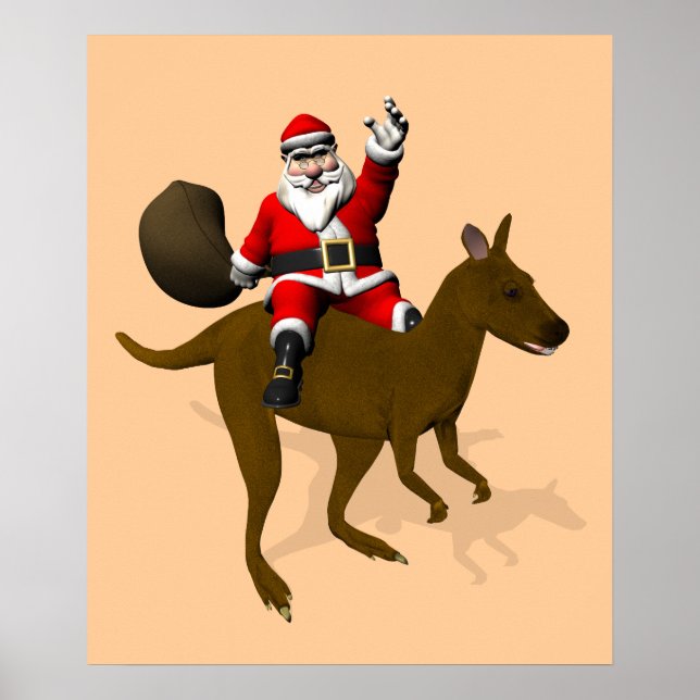 Santa Claus Riding A Cangaroo Poster (Front)