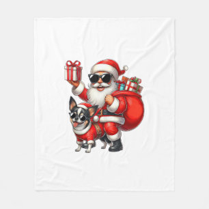 Santa Claus Riding a Chihuahua Dog Christmas Boys  Fleece Blanket