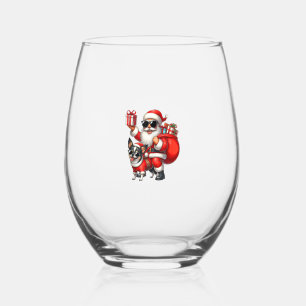 Santa Claus Riding a Chihuahua Dog Christmas Boys Stemless Wine Glass