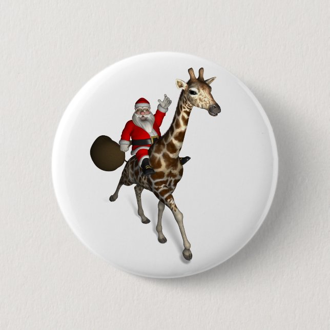Santa Claus Riding A Giraffe 6 Cm Round Badge (Front)
