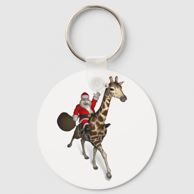 Santa Claus Riding A Giraffe Key Ring (Front)
