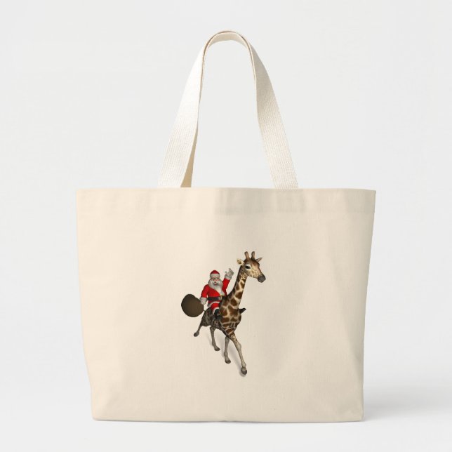Santa Claus Riding A Giraffe Large Tote Bag (Front)