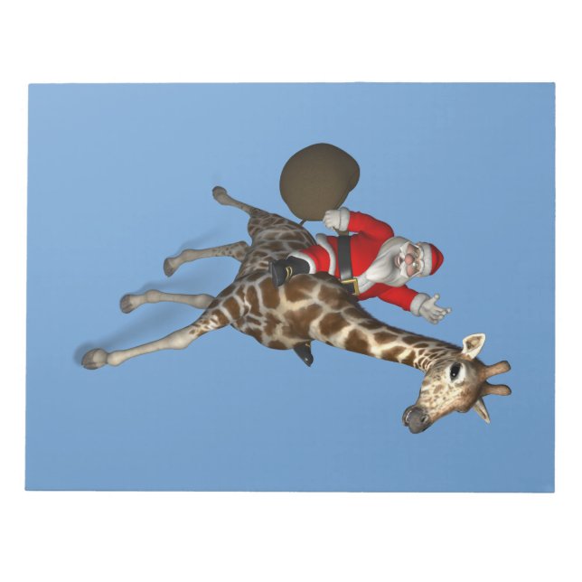 Santa Claus Riding A Giraffe Notepad (Front)