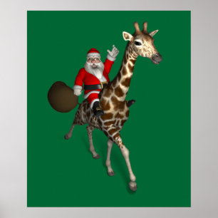 Santa Claus Riding A Giraffe Poster