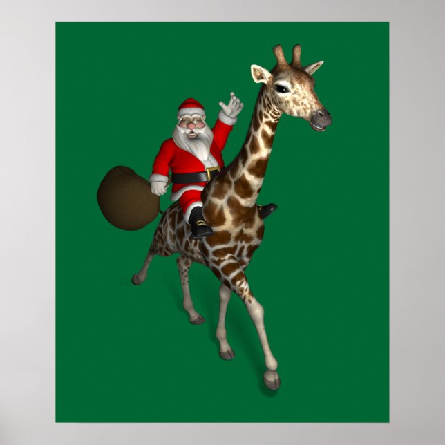 Santa Claus Riding A Giraffe Poster (Front)