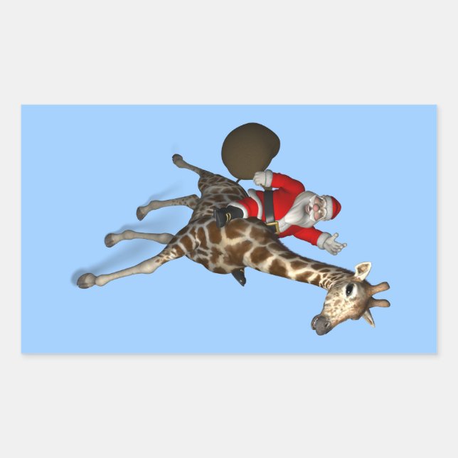 Santa Claus Riding A Giraffe Rectangular Sticker (Front)