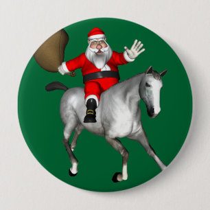Santa Claus Riding A Grey Horse 10 Cm Round Badge