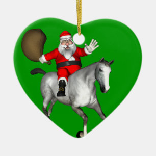 Santa Claus Riding A Grey Horse Ceramic Ornament