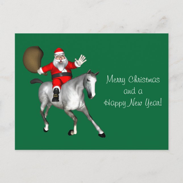 Santa Claus Riding A Grey Horse Holiday Postcard (Front)