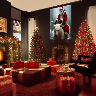 Santa Claus riding a polar bear   AI Art Poster