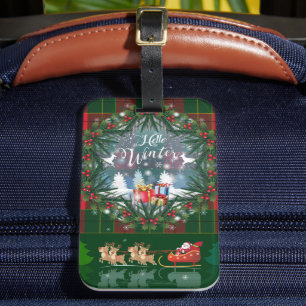 Santa Claus riding a sleigh in led by reindeers Luggage Tag
