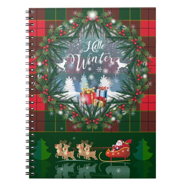 Santa Claus riding a sleigh in led by reindeers Notebook (Front)