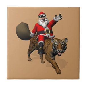 Santa Claus Riding A Tiger Ceramic Tile