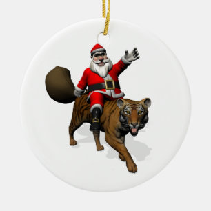 Santa Claus Riding A Tiger Ceramic Tree Decoration
