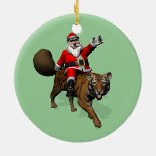 Santa Claus Riding A Tiger Ceramic Tree Decoration